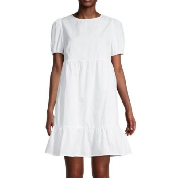 Tash+Sophie Women's White Puff Sleeve Back Lace Up Dress, Size M - Picture 1 of 7